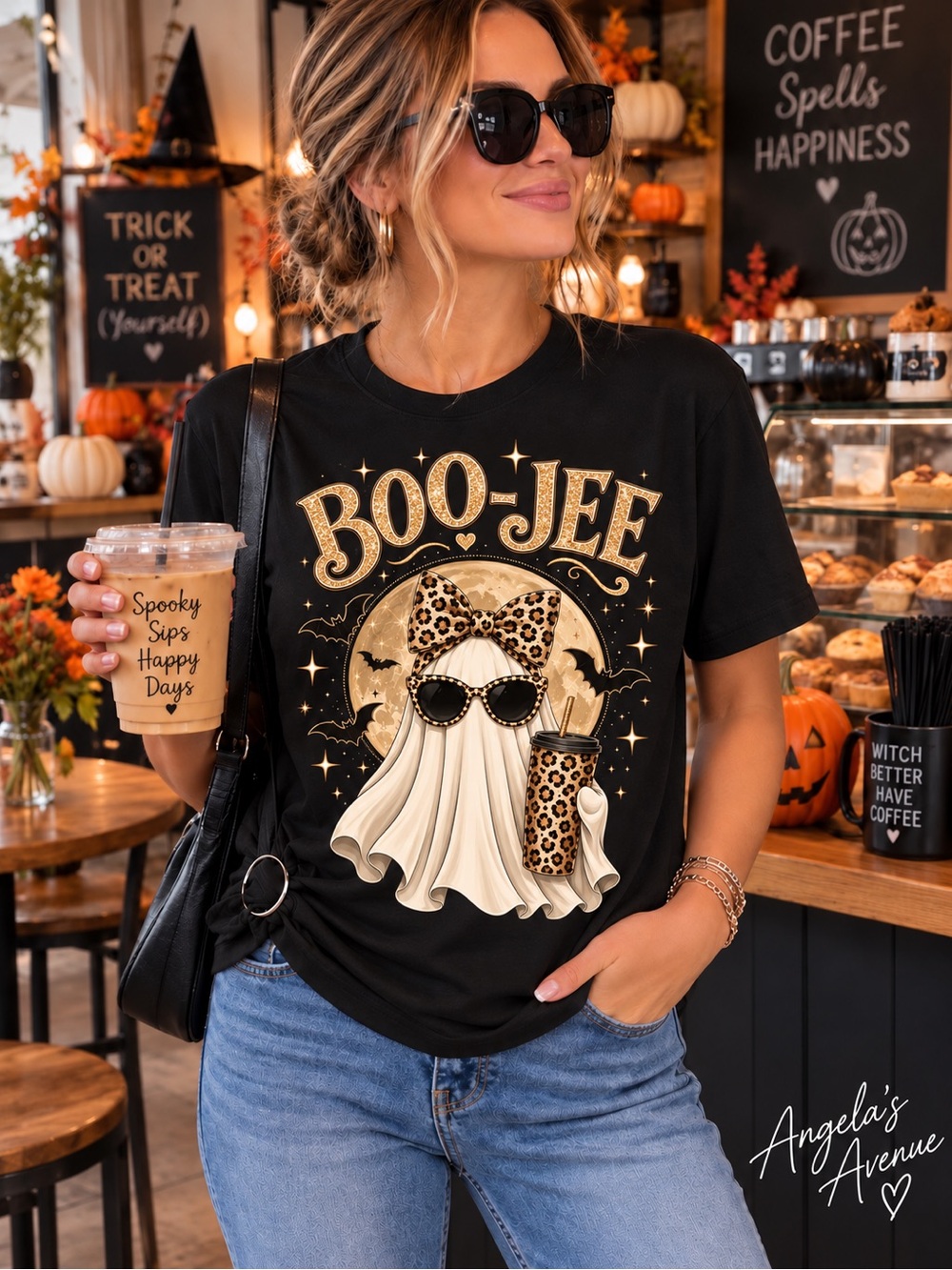 BOO-JEE Leopard Ghost Graphic Halloween Tee, Sizes M-2X NEW - Picture 3 of 8
